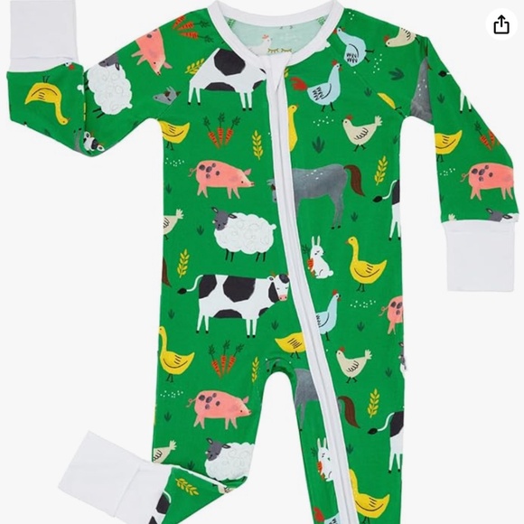 NWT Little Sleepies Zippy Green Farm Animals - Picture 1 of 2